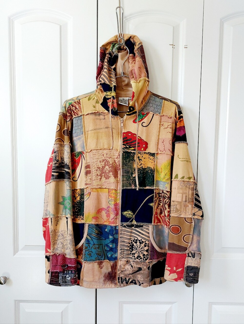 Peach Patchwork Boho Hippie Zip-Up Hoodie Jacket XL Festival Fairy Grunge Parsle